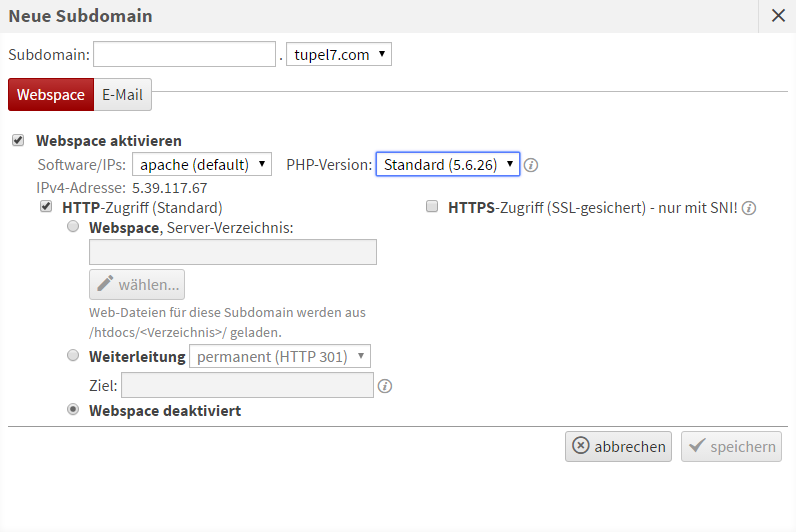 LiveConfig Subdomains anlegen